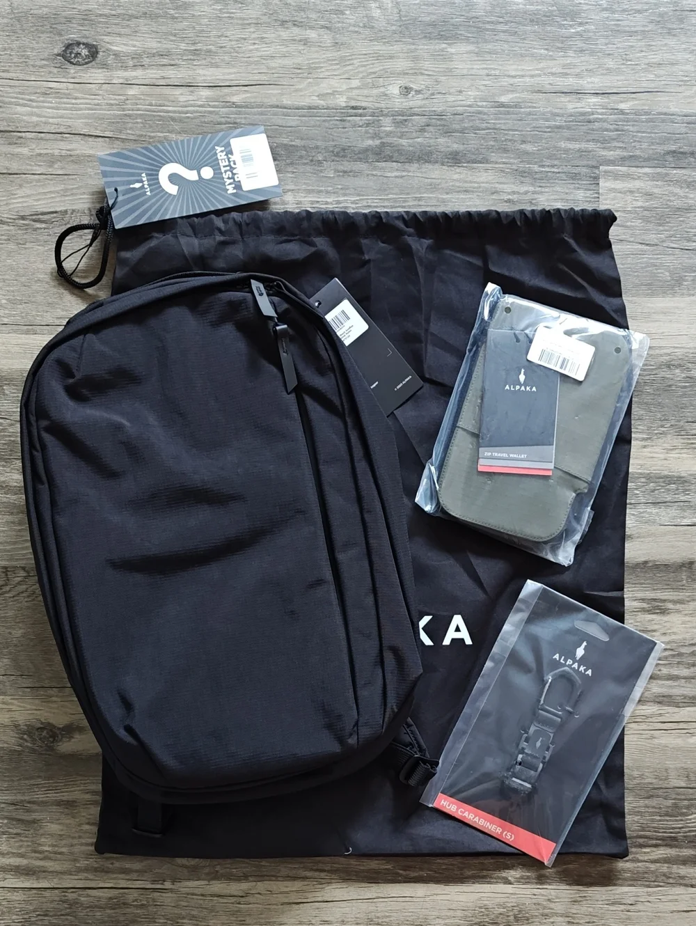 Alpaka Trailblazer Mystery Pack. Metro Backpack, Zip Travel Wallet, Carabiner